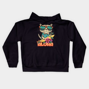 Aloha Surf Cat Hawaii Vintage Kids Hoodie